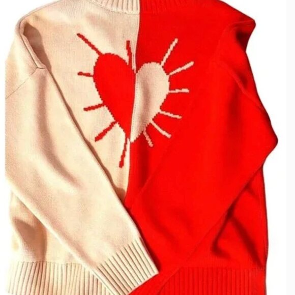 BNWT Kerri Rosenthal Heart Color block V-Neck Sweater M - Picture 2 of 6